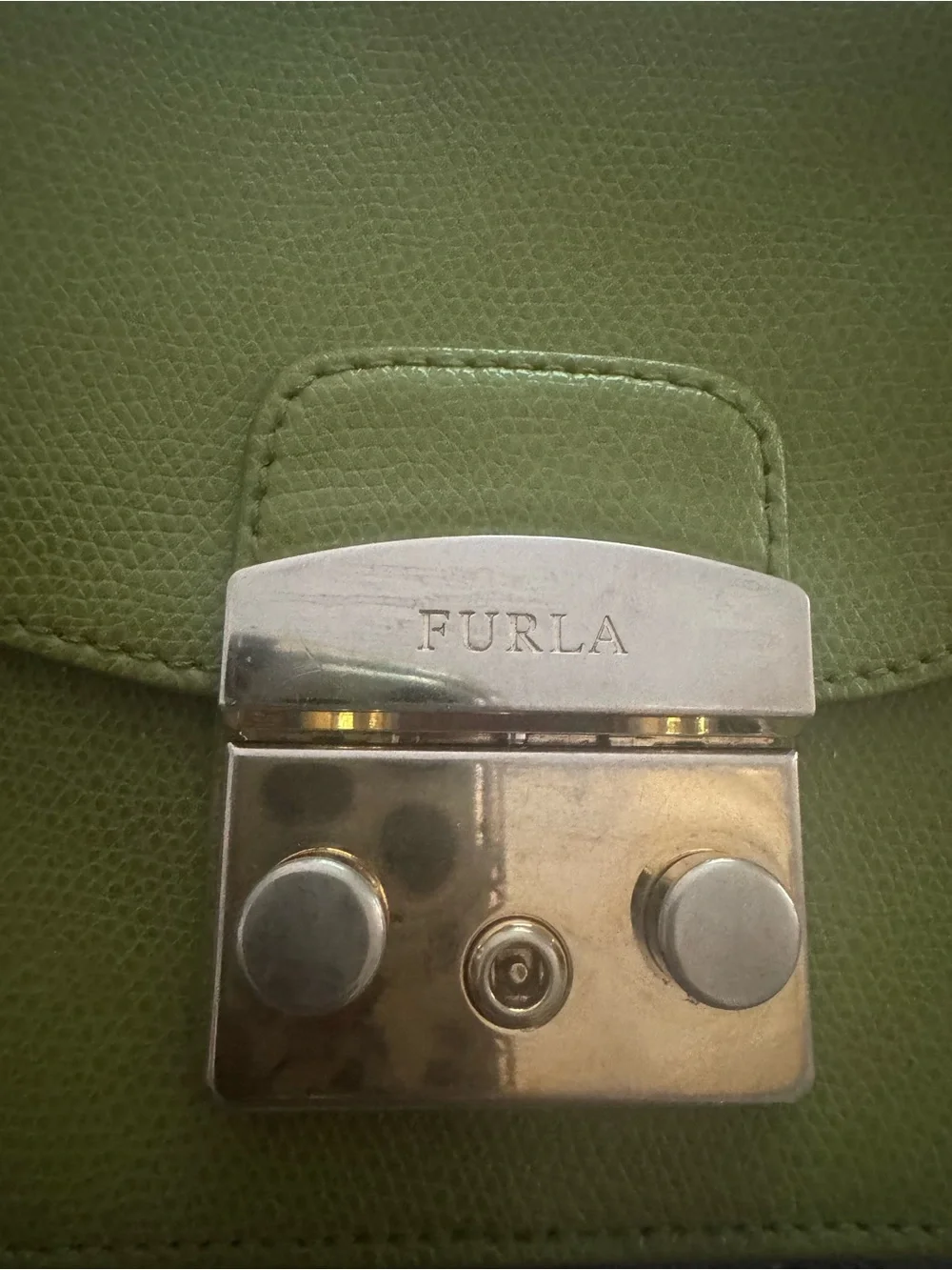 Furla Mini Metropolis Lime Green Leather Crossbody Bag with Chain Strap